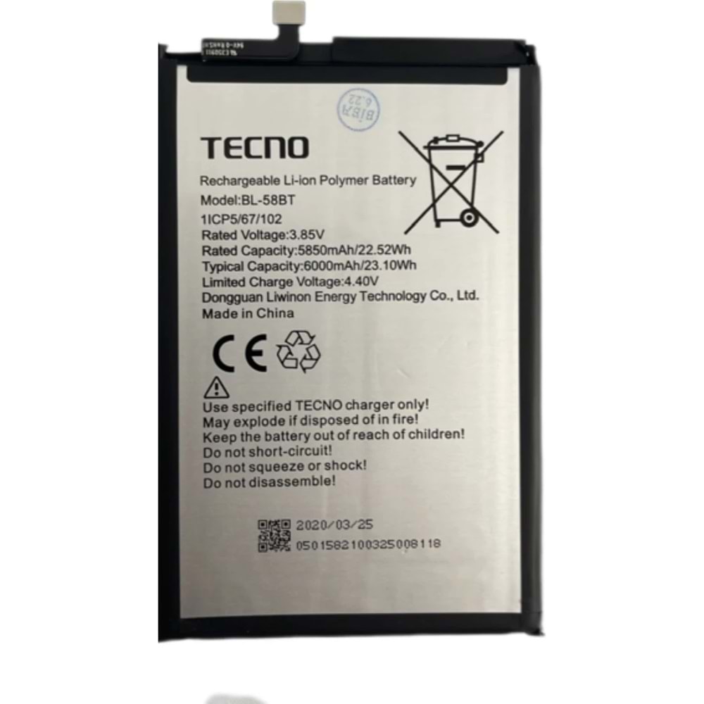 TECNO SPARK 7T BATARYA BL-58CT